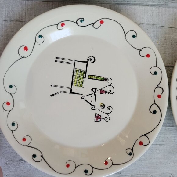 Set Of 4 Sakura Holiday Patchwork Dessert Plates With Reindeer Design 8.25" Cera - Picture 3 of 7